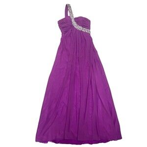 Prom Formal Dress Purple One Shoulder Long Embellished Beaded Cocktail Size S